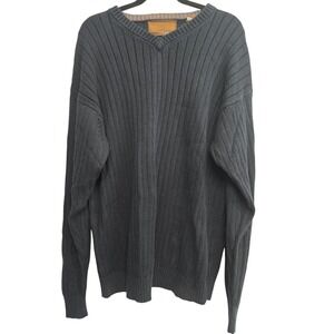 Clearwater Outfitters Mens XL Sweater V Neck Gray Ribbed Knit Cotton